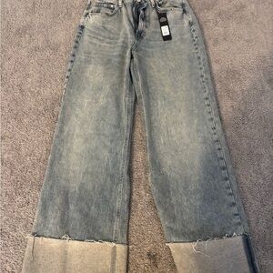 Fashion Nova Blue Straight Leg Jeans with Vintage Distressing